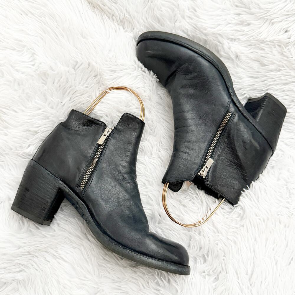 OFFICINE CREATIVE | Dark Navy Blue Bootie Ankle Heel Leather Zip Italy | 39, 9